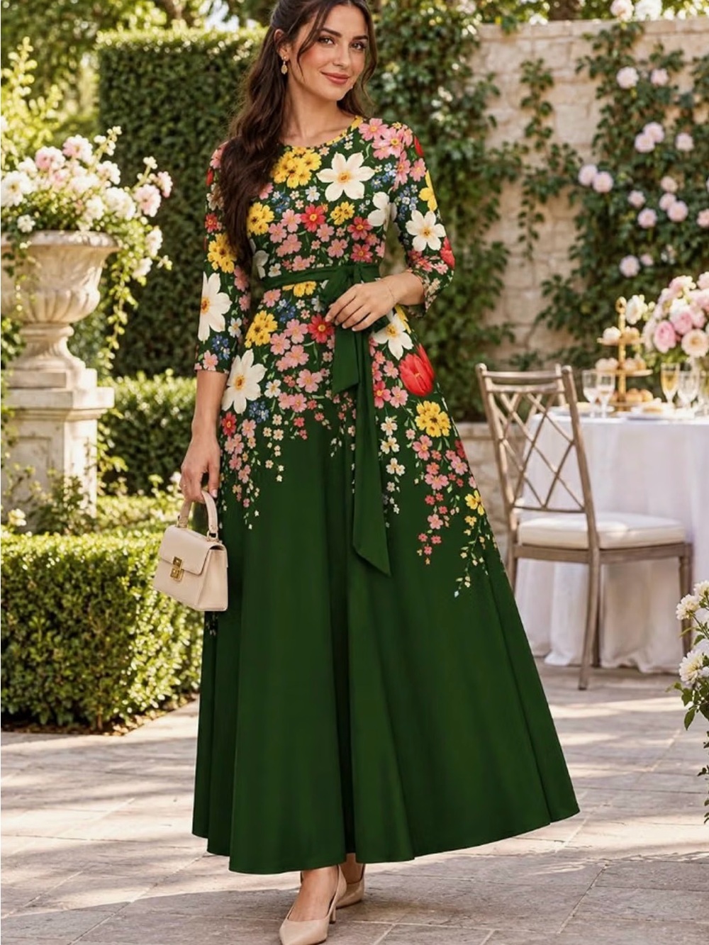 Women's 3/4 Sleeve Plus Size Maxi Dress A-line with Pockets